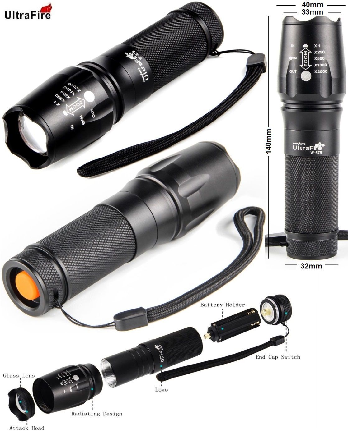 Ultrafire W-878 CREE XM-L2 800LM 5M